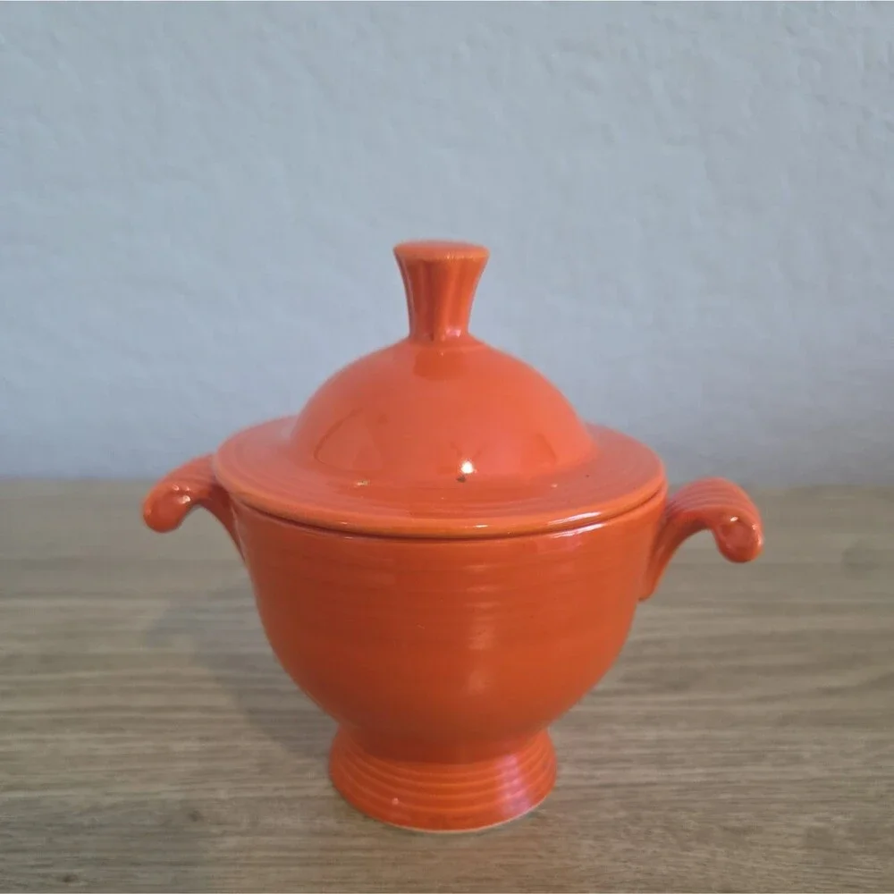 Vintage Fiesta Original Red Sugar Bowl with Woolworth's Sticker Homer Laughlin